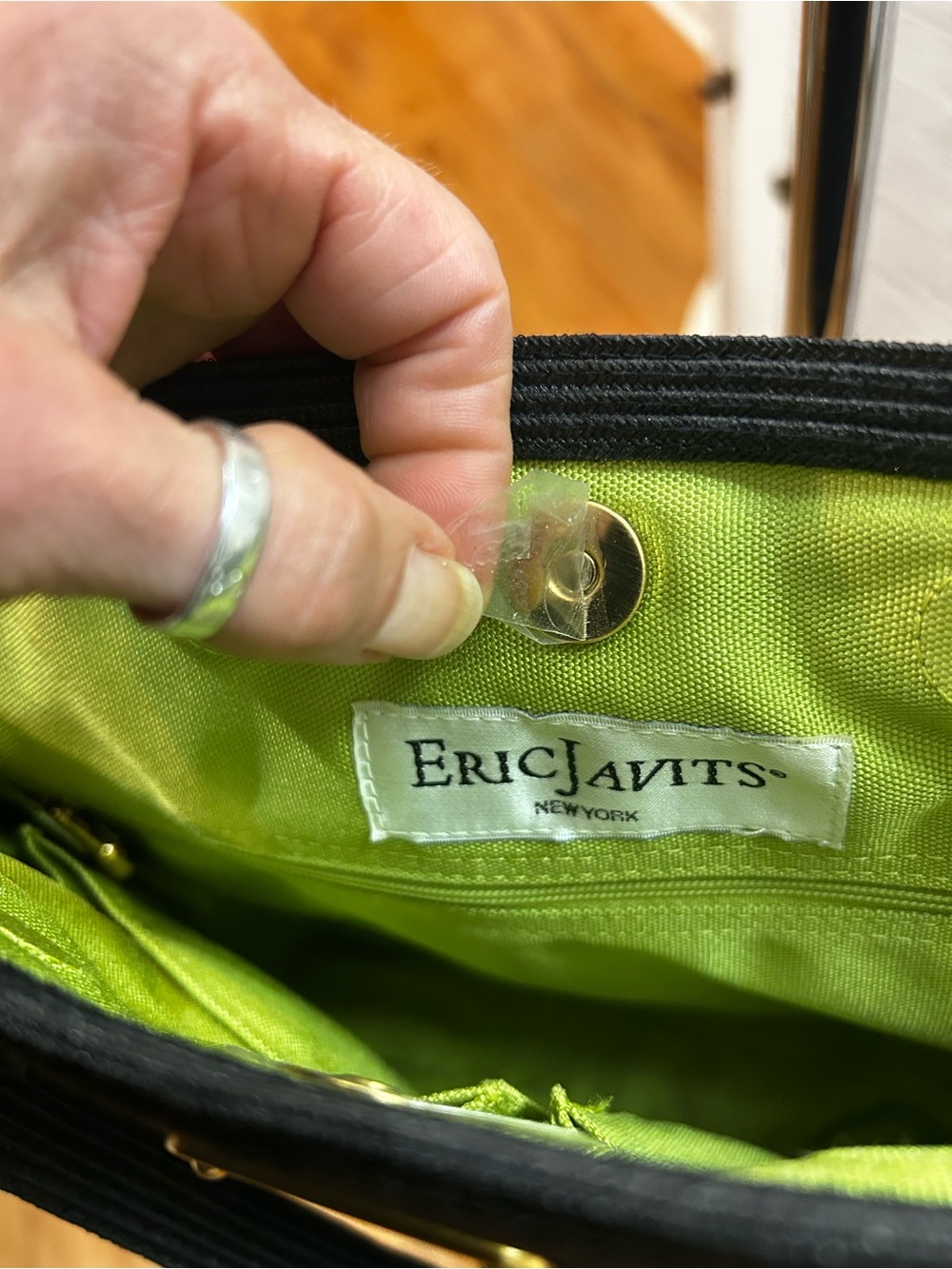 Eric Javits Black Shoulder Bag with Gold Hardware - Picture 6 of 9